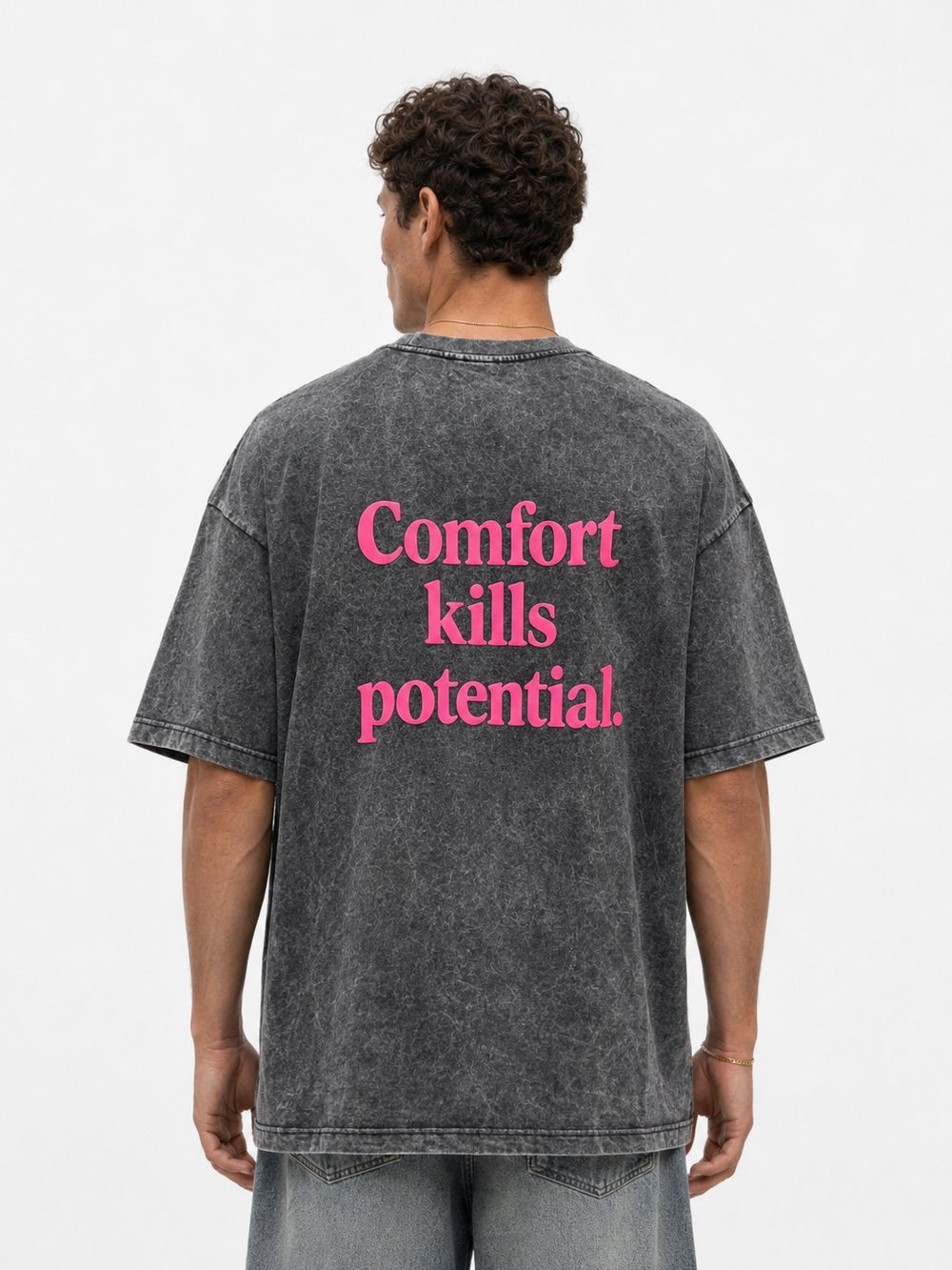 Erkek Puf Baskılı Yıkamalı Oversize T-Shirt Siyah