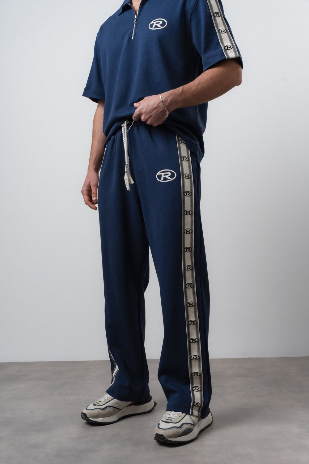 Erkek R Şerit Detaylı Baggy Eşofman Altı Lacivert