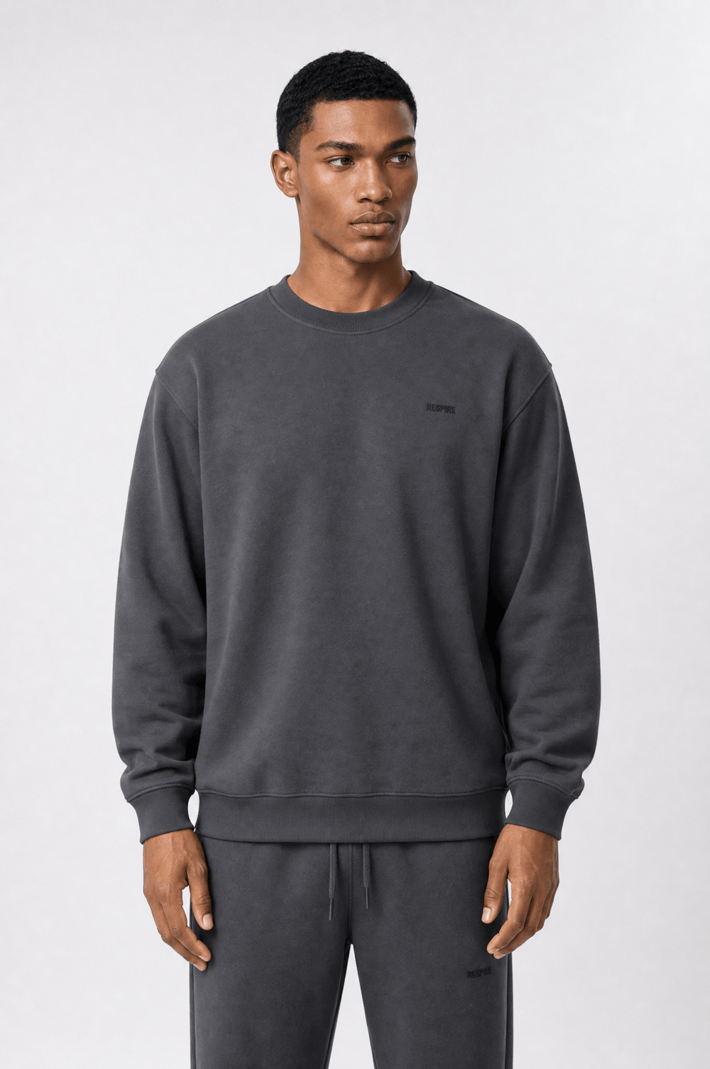 Erkek Respire Basic Oversize Sweatshirt Füme
