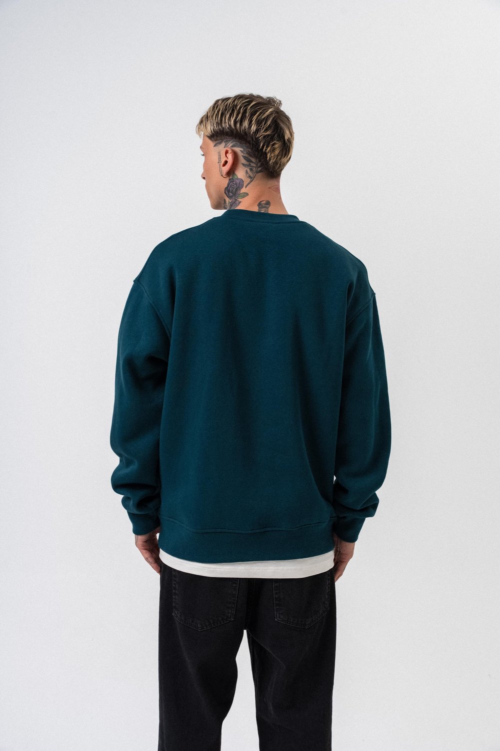 Erkek Respire Yazı Detaylı Basic Oversize Sweatshirt Zümrüt