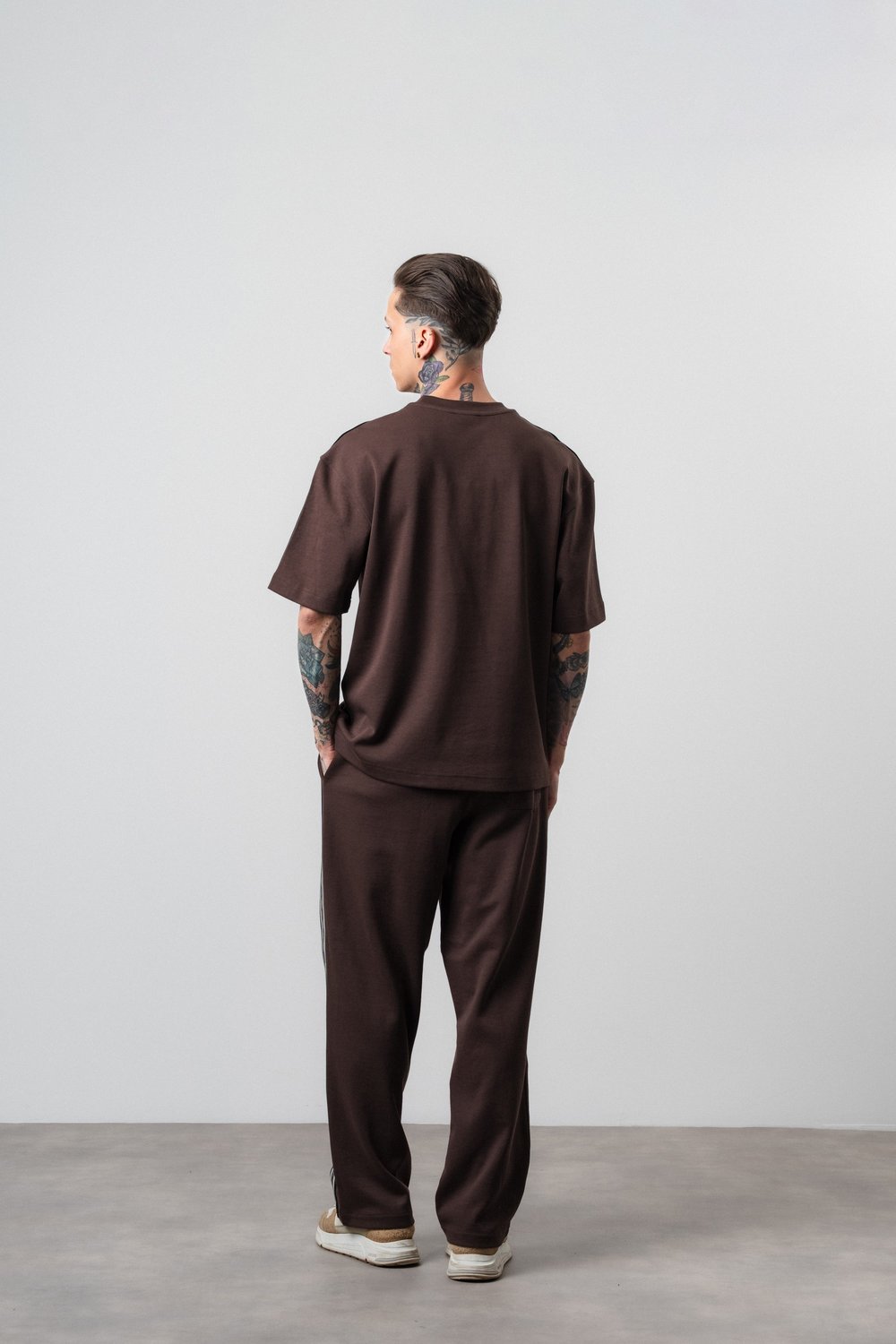Erkek Şerit Detaylı Regular Fit Eşofman Takımı Kahve