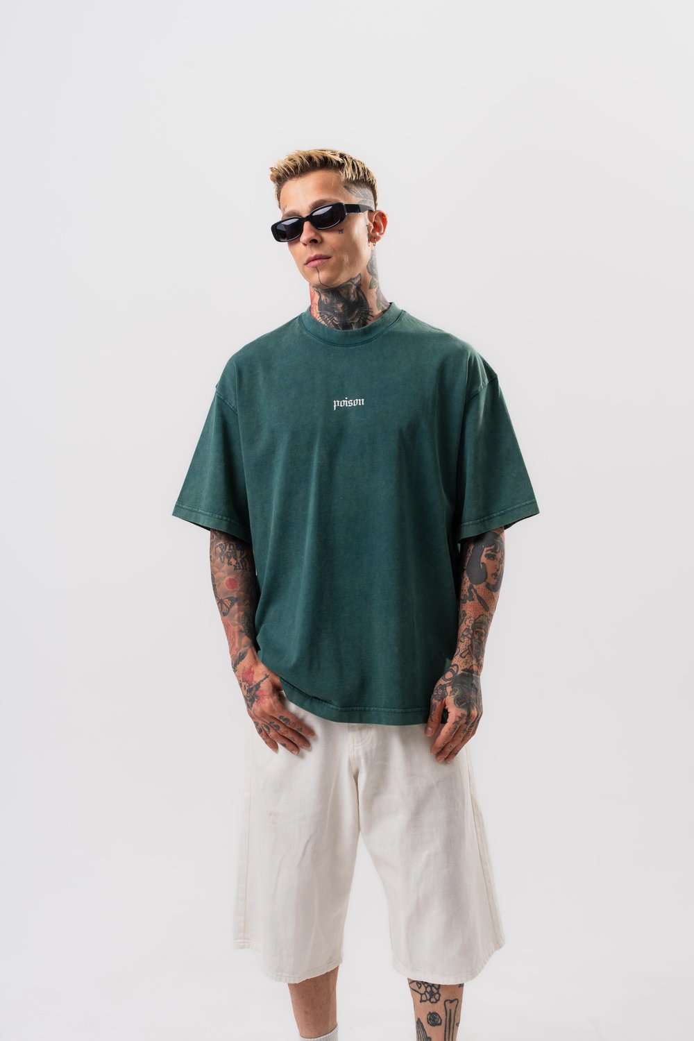 Erkek Snake Baskılı Yıkamalı Oversize T-Shirt Yeşil