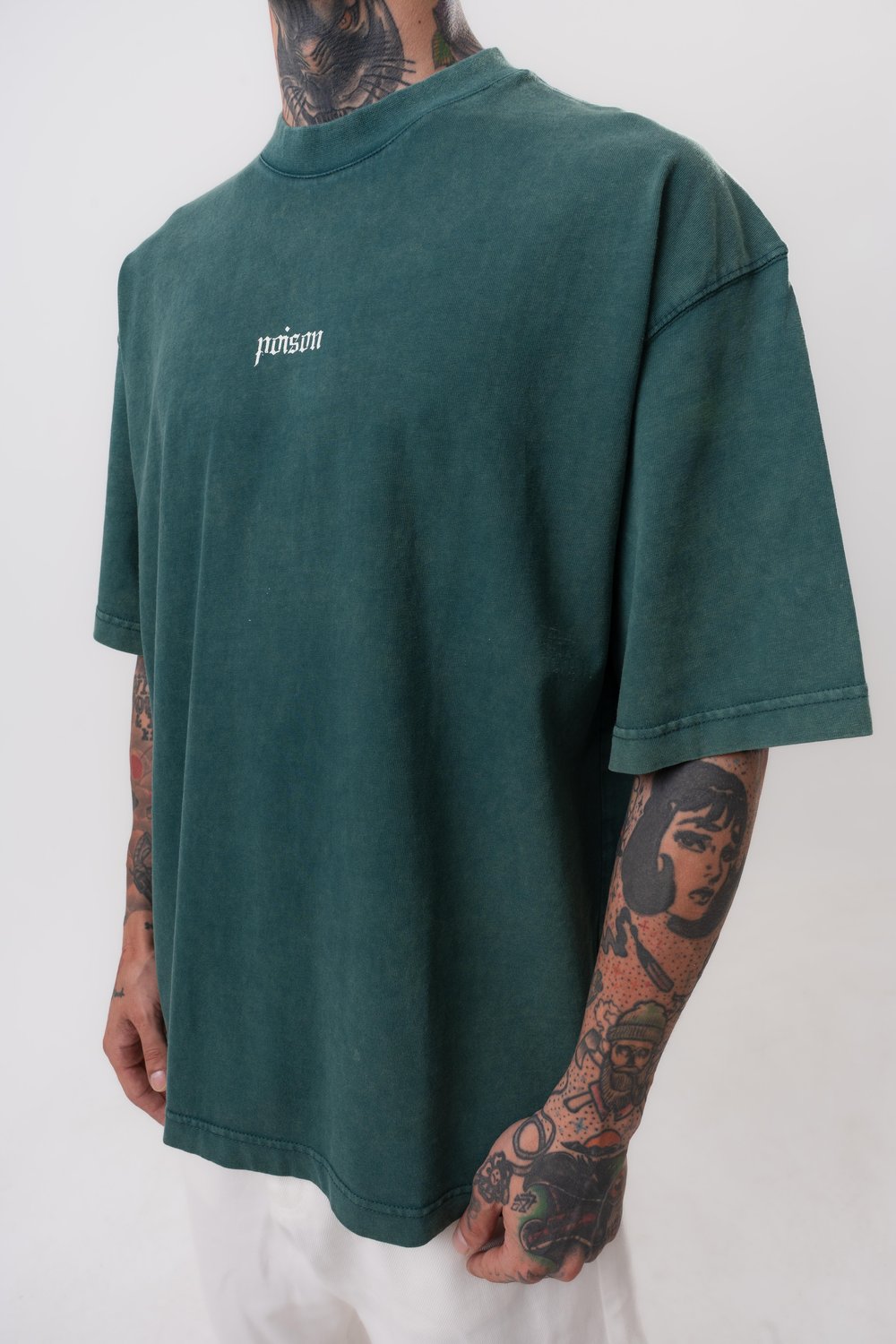 Erkek Snake Baskılı Yıkamalı Oversize T-Shirt Yeşil