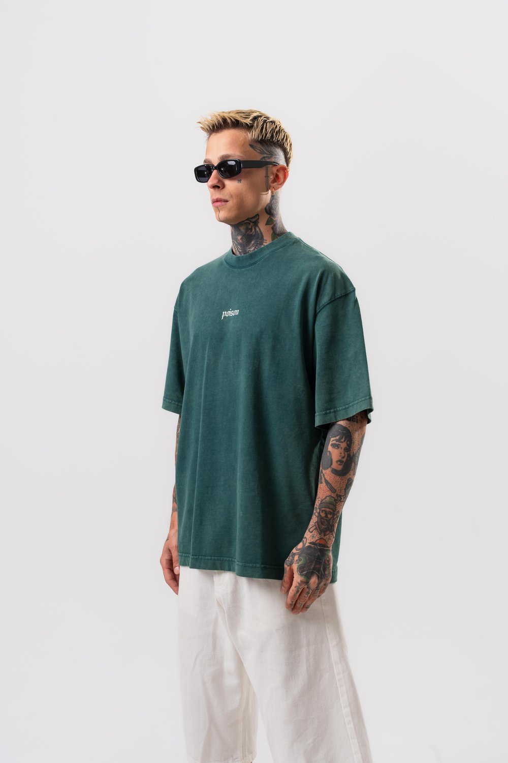 Erkek Snake Baskılı Yıkamalı Oversize T-Shirt Yeşil