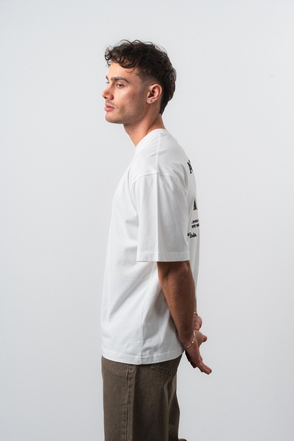 Erkek Spark Nakışlı Oversize T-Shirt Ekru