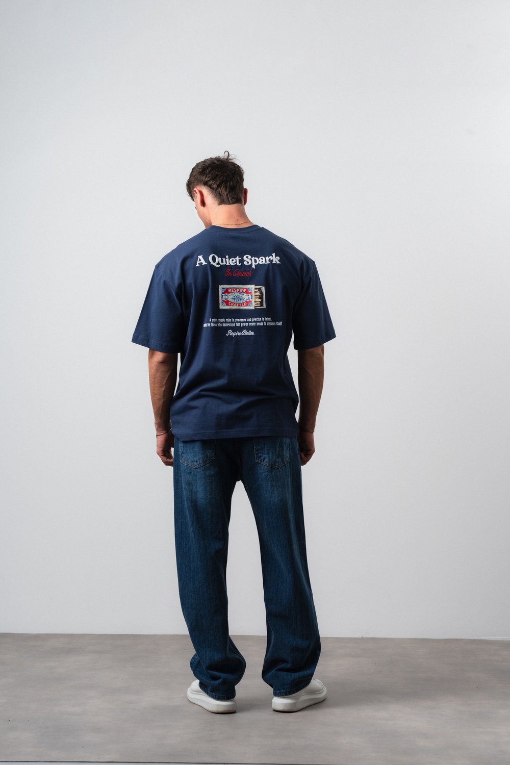 Erkek Spark Nakışlı Oversize T-Shirt Lacivert
