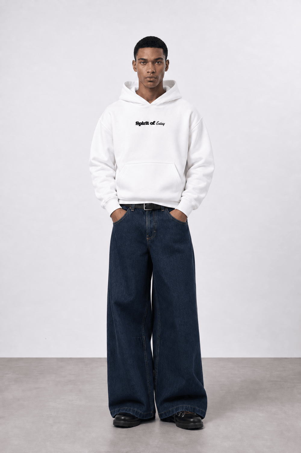 Erkek Spirit Patch Detaylı Oversize Hoodie Ekru