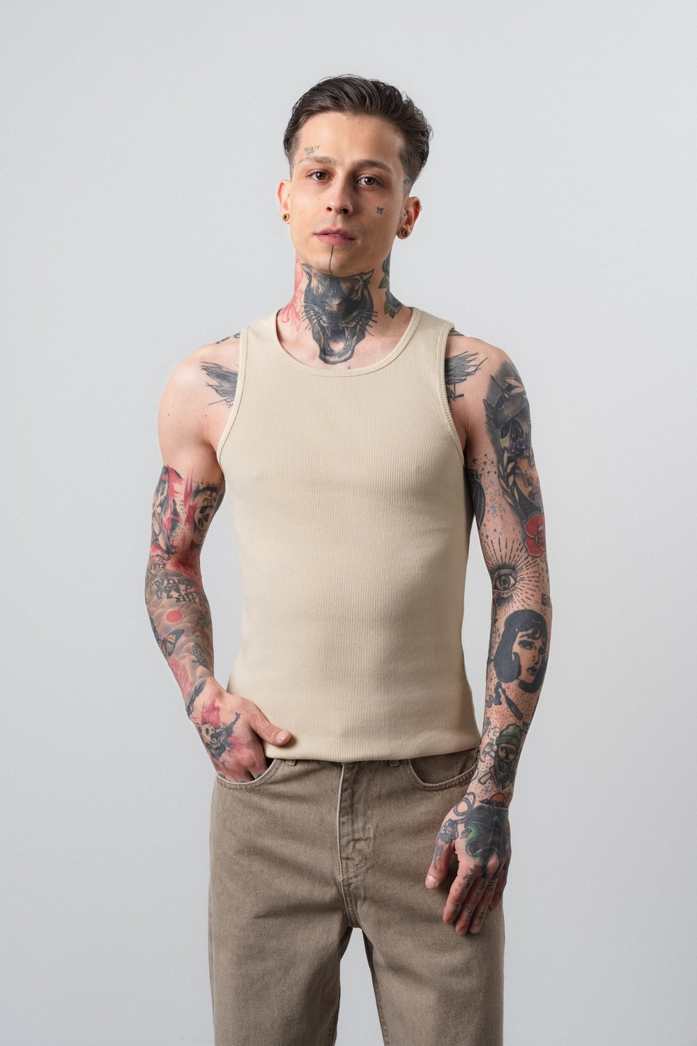Erkek Tank Top Atlet Bej