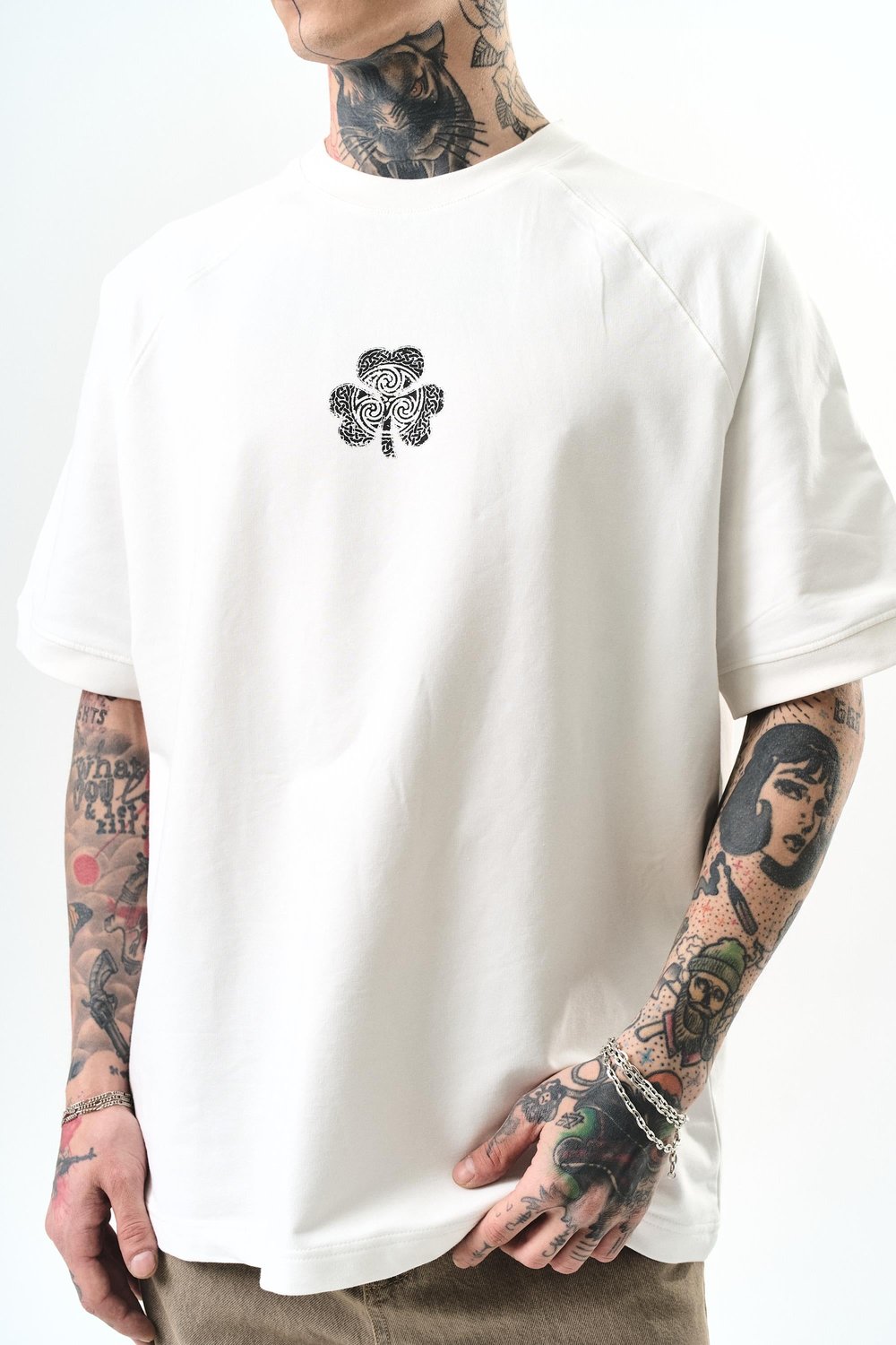 Erkek Unlucky Baskılı Oversize T-Shirt Ekru