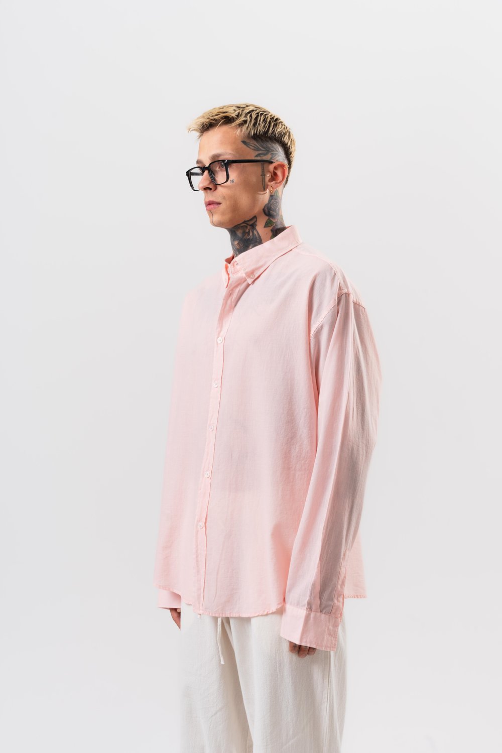 Erkek Uzun Kol Oversize Vual Gömlek Pembe