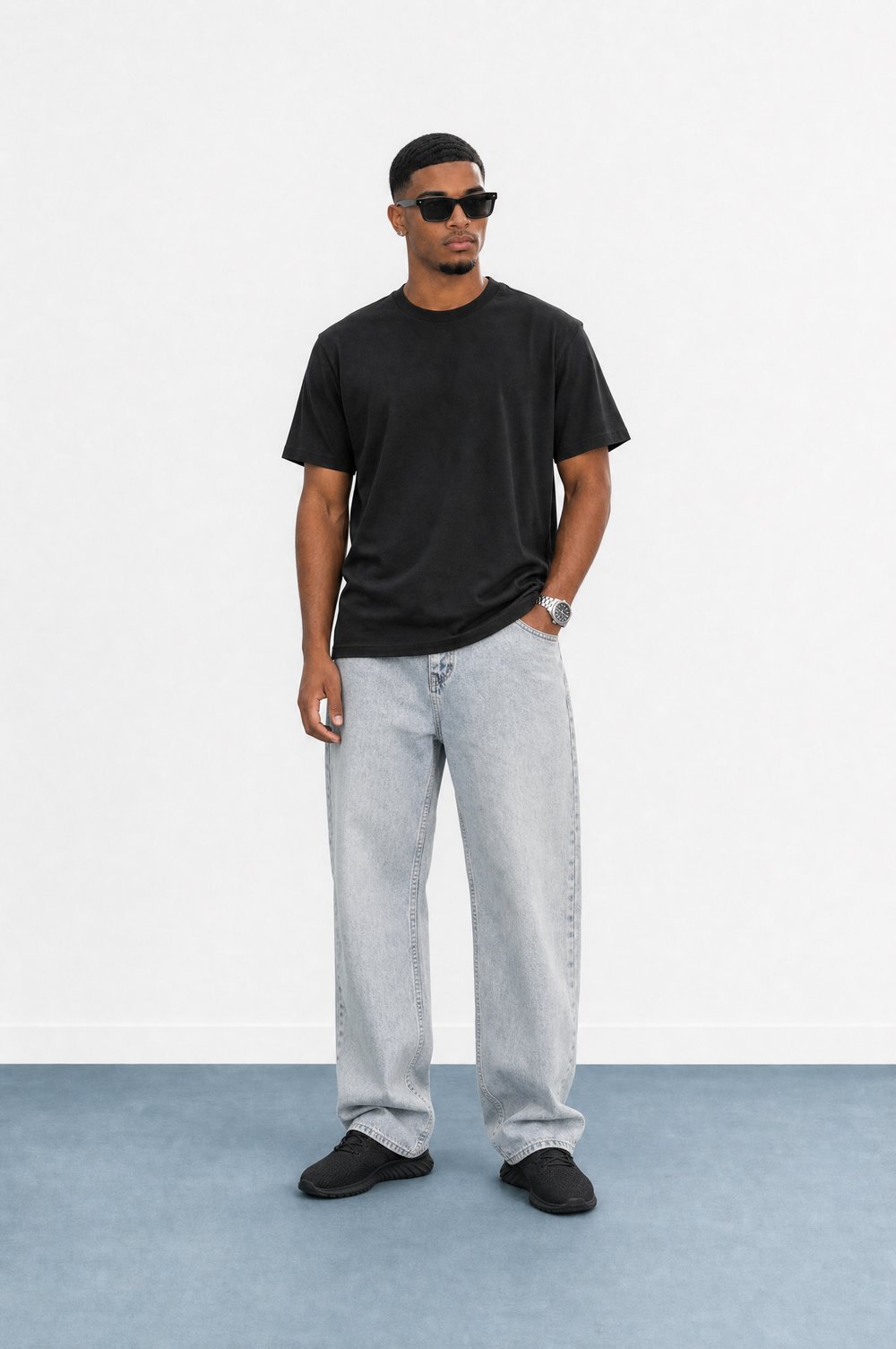 Erkek Washed Baggy Pantolon Buz Mavi