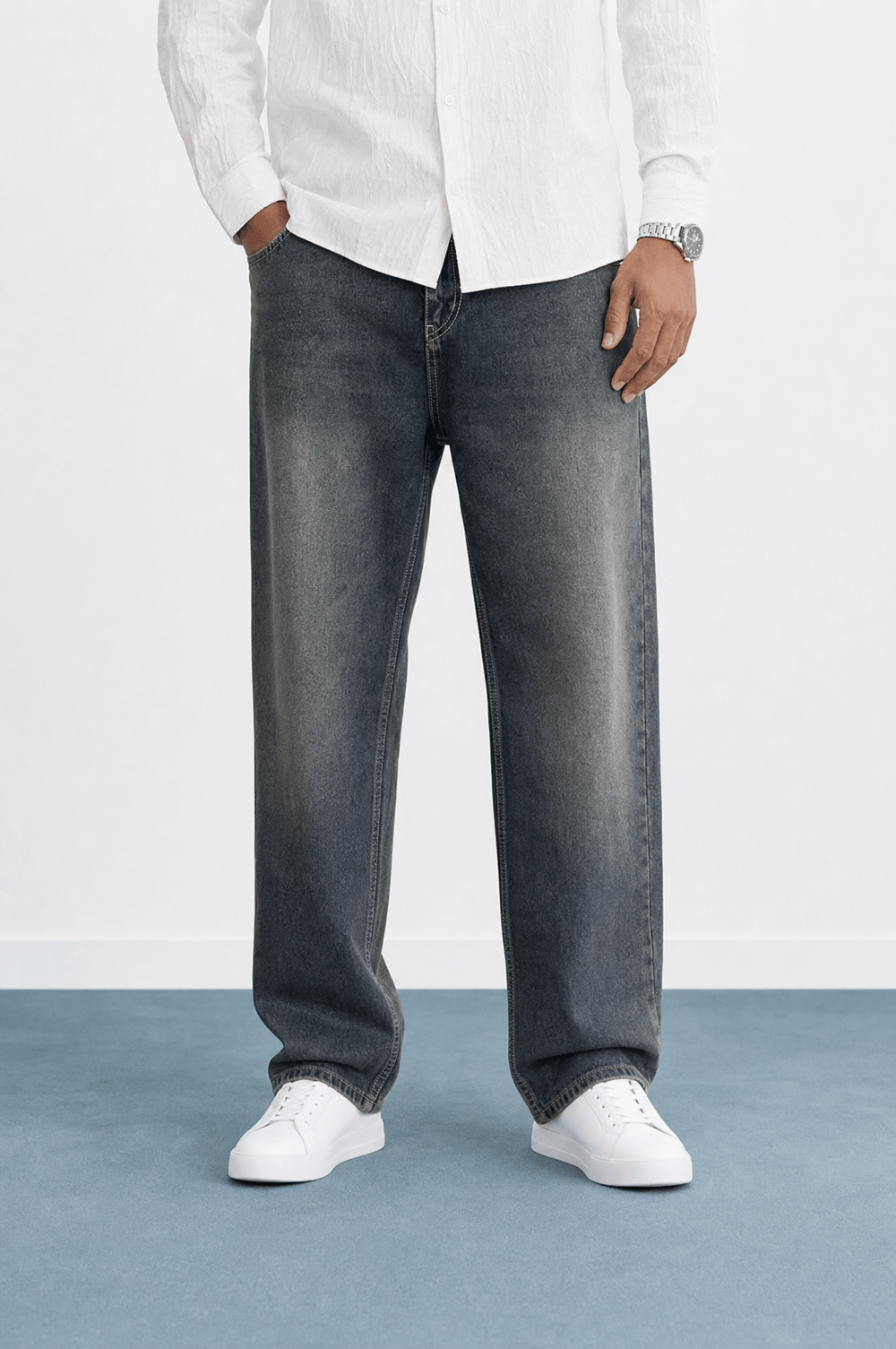 Erkek Washed Baggy Pantolon Tint Mavi