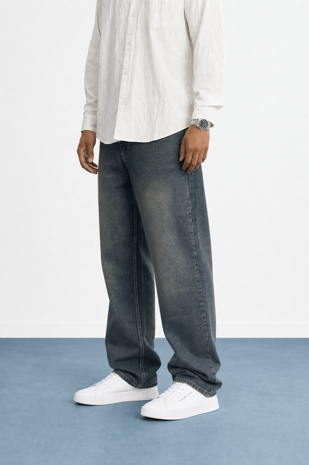 Erkek Washed Baggy Pantolon Tint Mavi