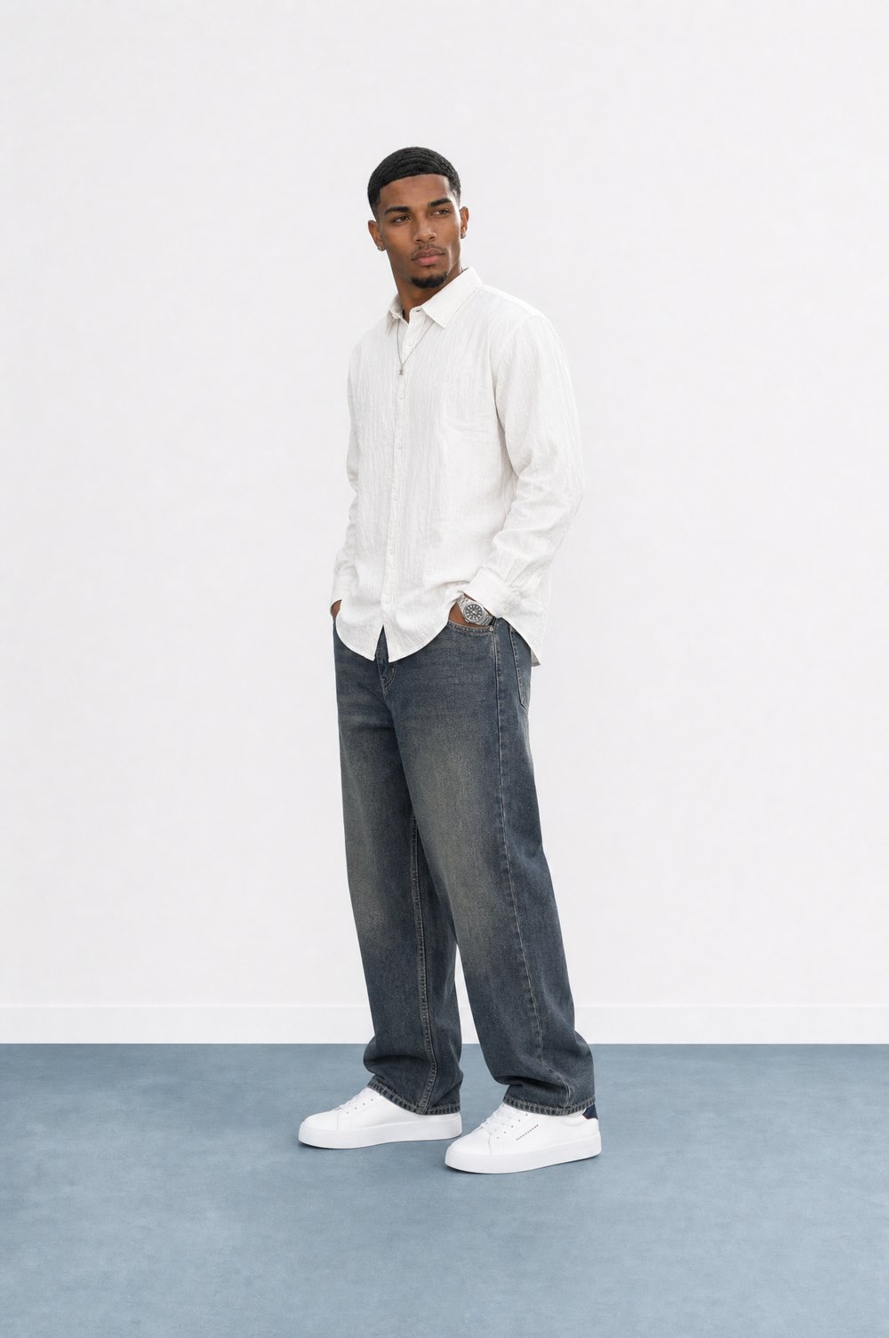 Erkek Washed Baggy Pantolon Tint Mavi