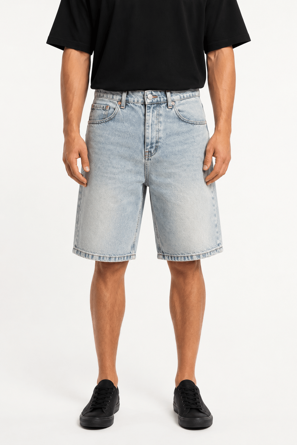 Erkek Washed Jean Şort Açık Mavi