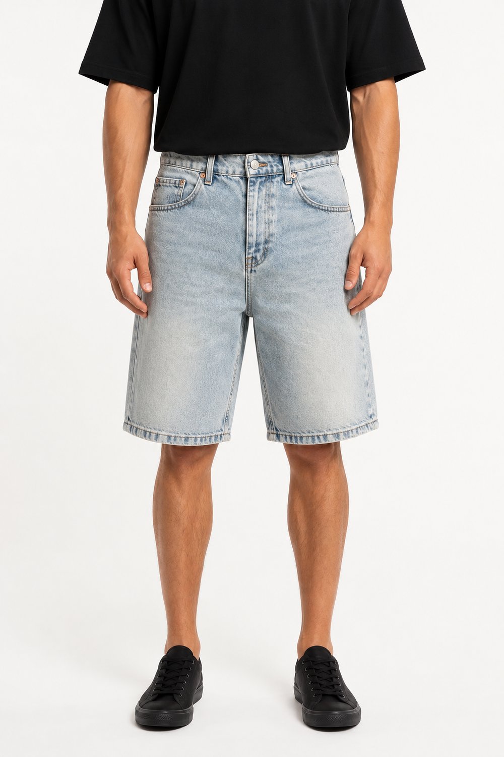 Erkek Washed Jean Şort Açık Mavi