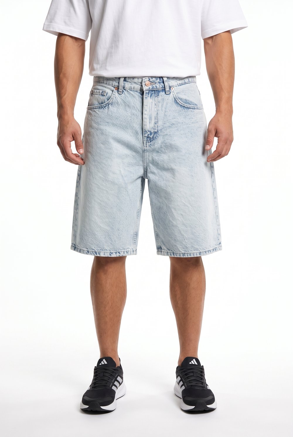 Erkek Washed Jean Şort Buz Mavi