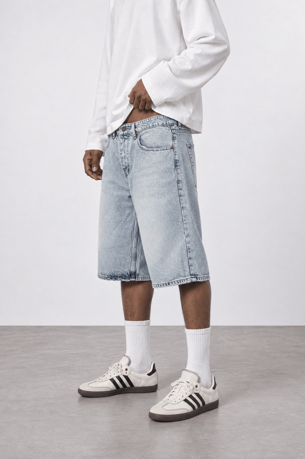 Erkek Washed Jean Şort Buz Mavi