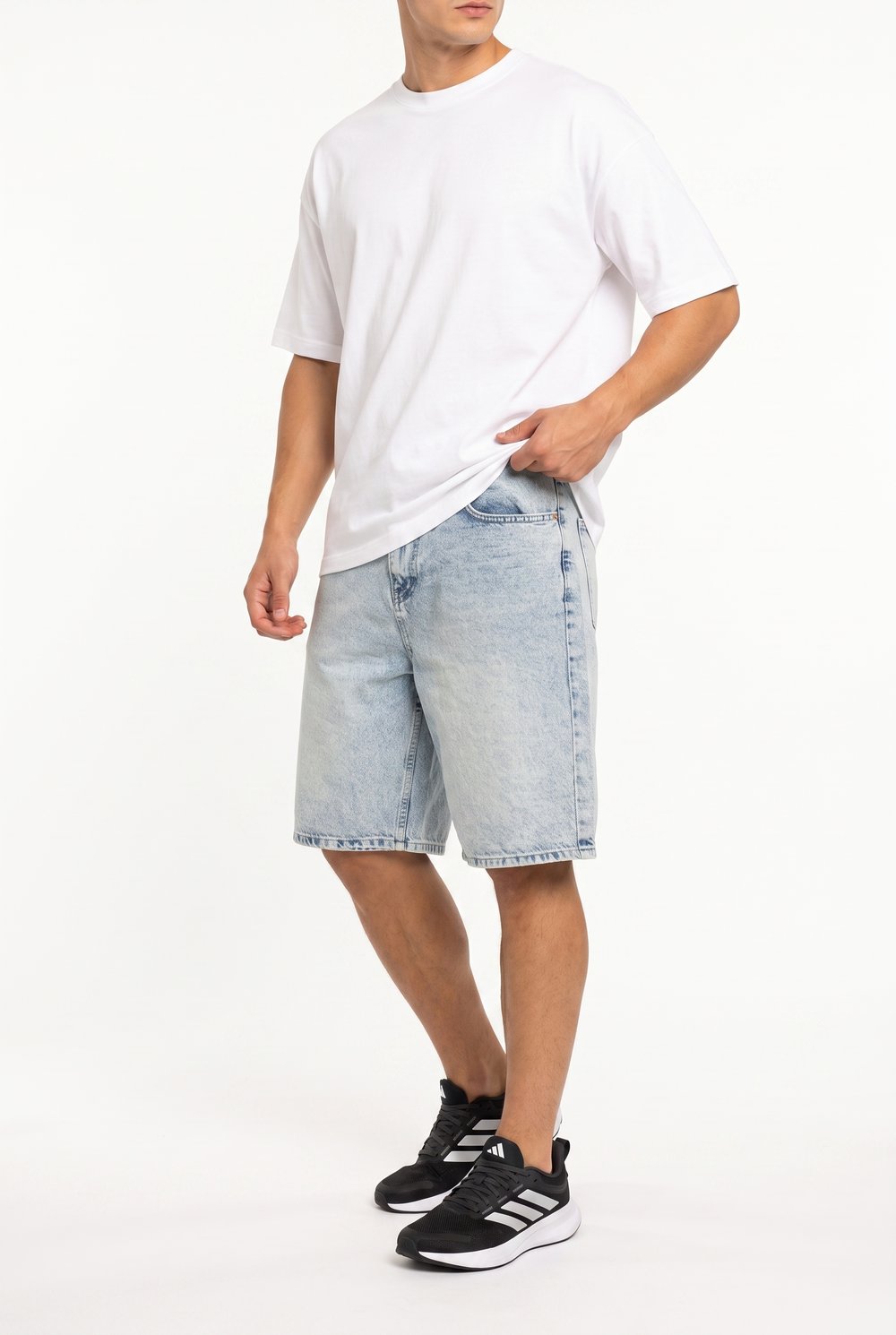 Erkek Washed Jean Şort Buz Mavi