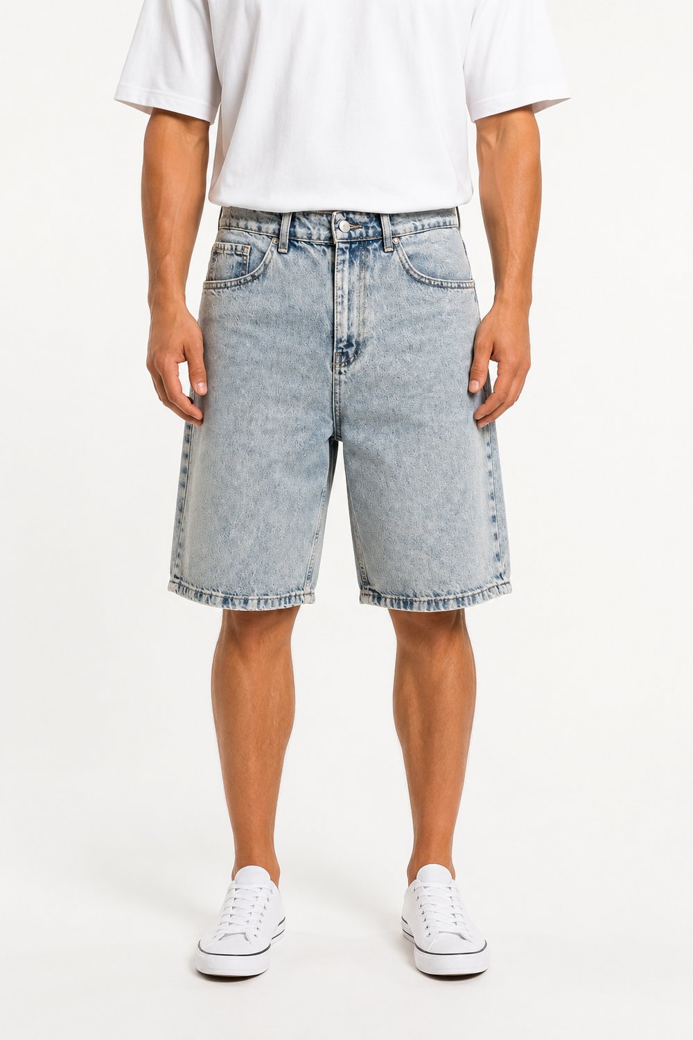 Erkek Washed Jean Şort Koyu Mavi