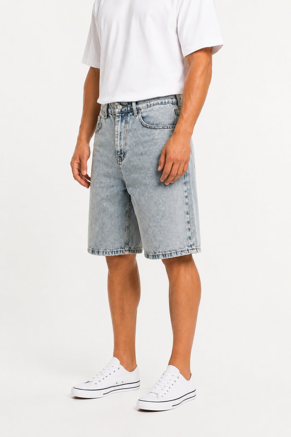 Erkek Washed Jean Şort Koyu Mavi
