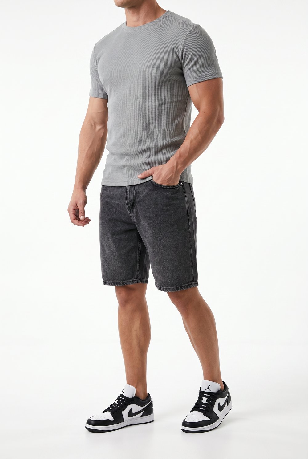 Erkek Washed Jean Şort Siyah