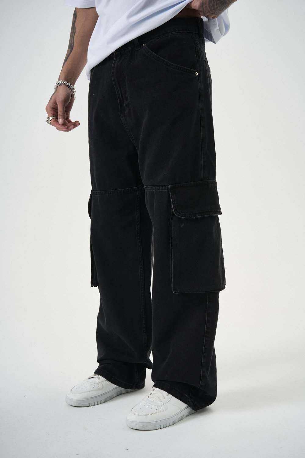 Erkek Washed Paraşüt Kargo Baggy Pantolon Siyah