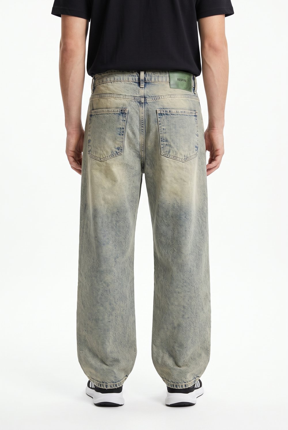 Erkek Yıkama Detaylı Baggy Jean Bej