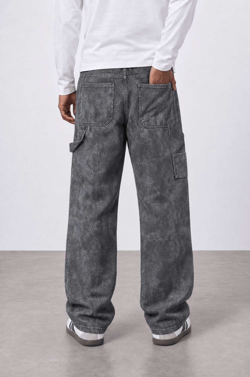 Erkek Yıkamalı Carpenter Baggy Jean Siyah