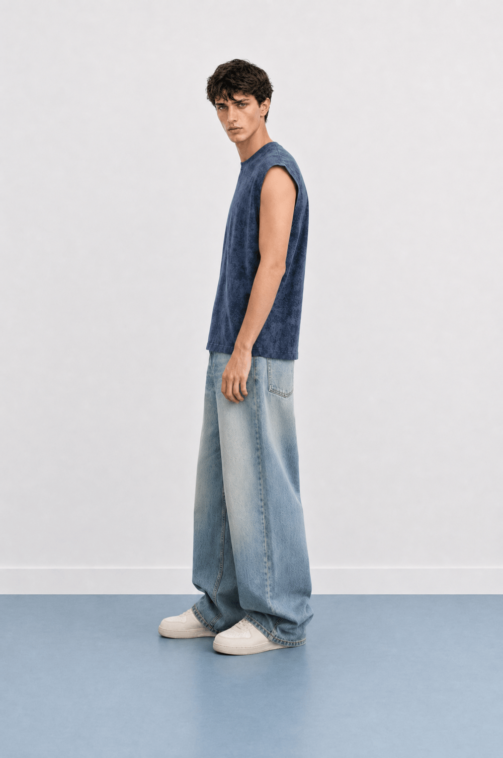 Erkek Yıkamalı Tank Top Atlet Lacivert