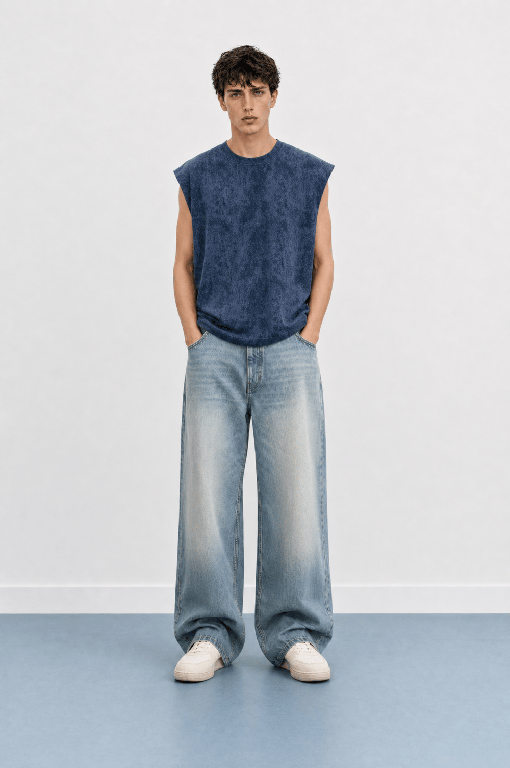 Erkek Yıkamalı Tank Top Atlet Lacivert