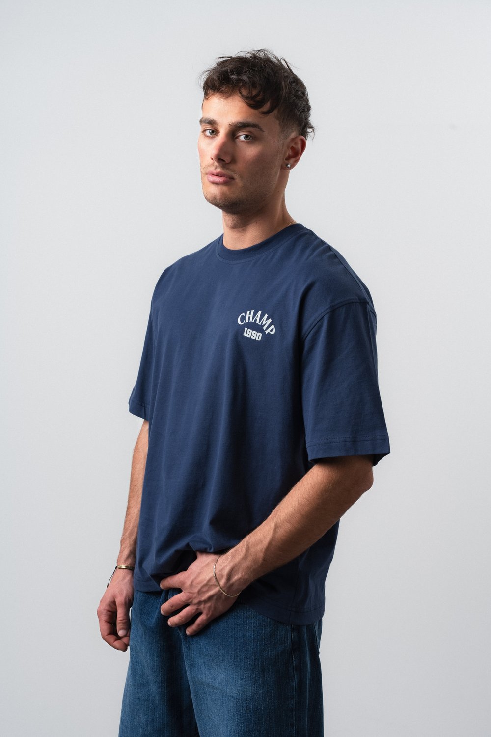 Erkek Zidane Baskılı Oversize T-Shirt Lacivert
