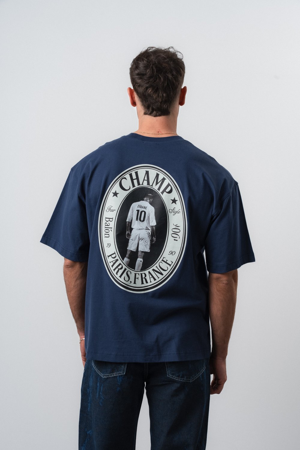 Erkek Zidane Baskılı Oversize T-Shirt Lacivert