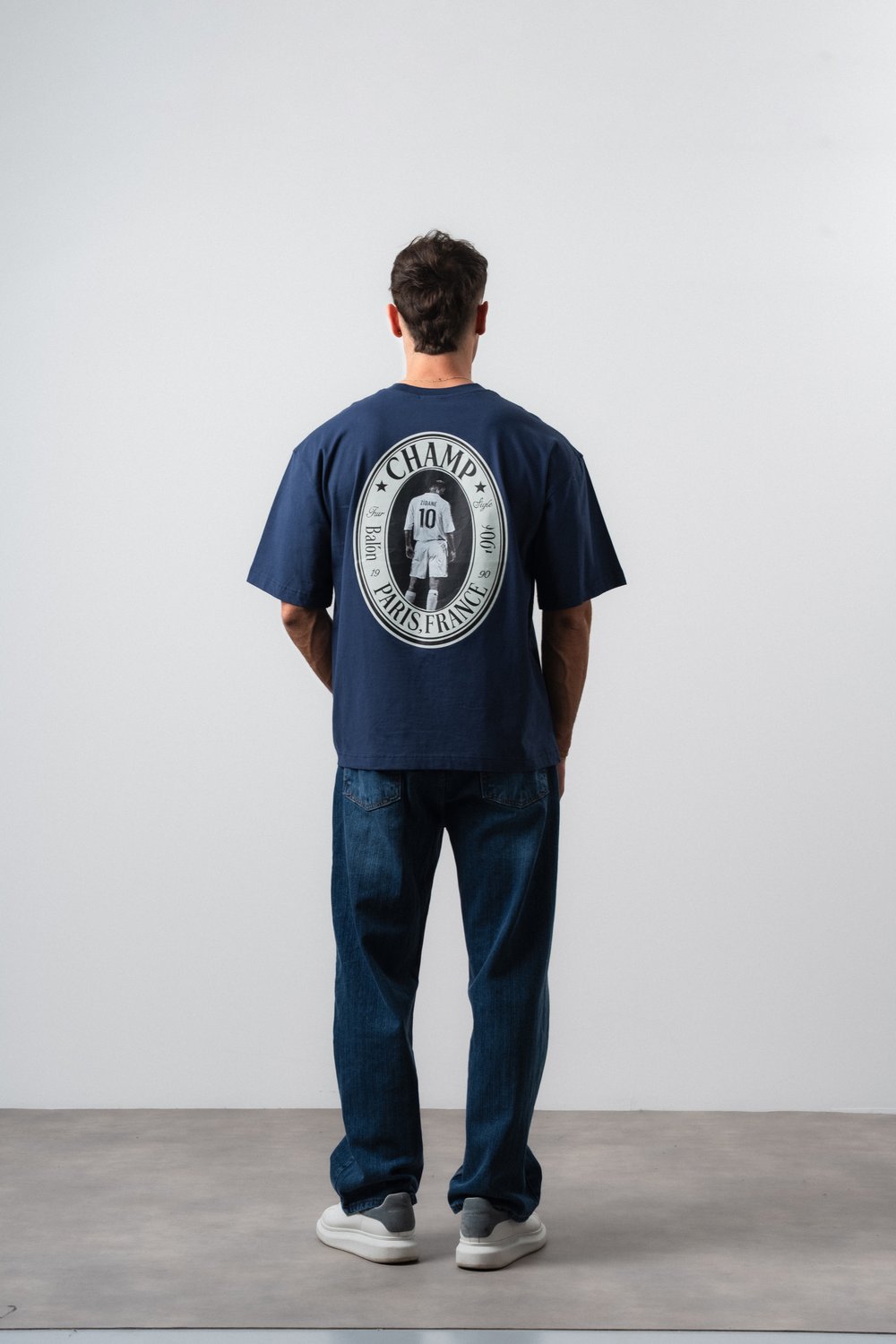 Erkek Zidane Baskılı Oversize T-Shirt Lacivert