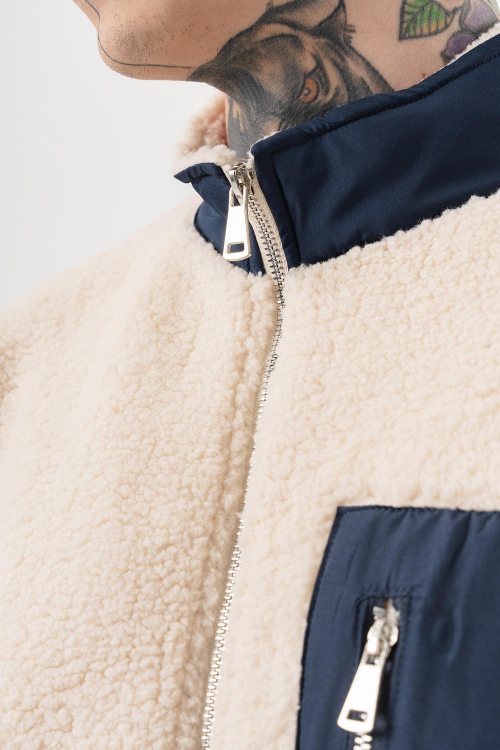 Erkek Zip Oversize Teddy Ceket Ekru