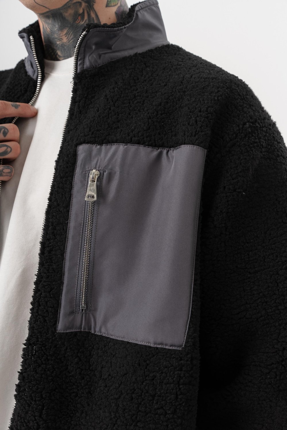 Erkek Zip Oversize Teddy Ceket Siyah