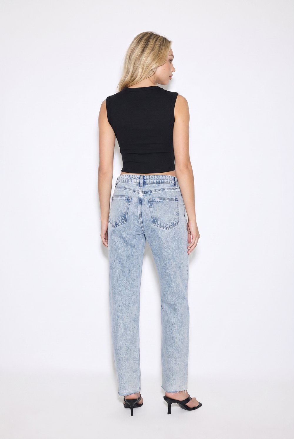 Kadın D96 Straight Crop Jean Buz Mavisi