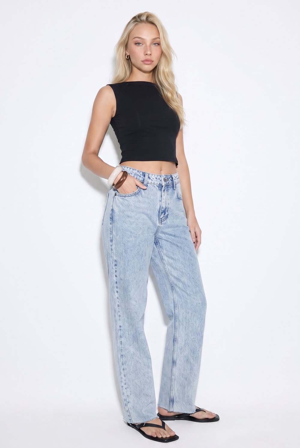 Kadın D96 Straight Crop Jean Buz Mavisi