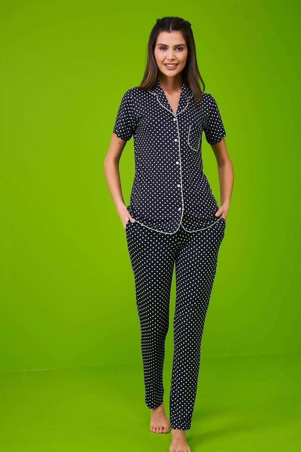 23193 Kadın Düğmeli Puanlı Pijama Takım