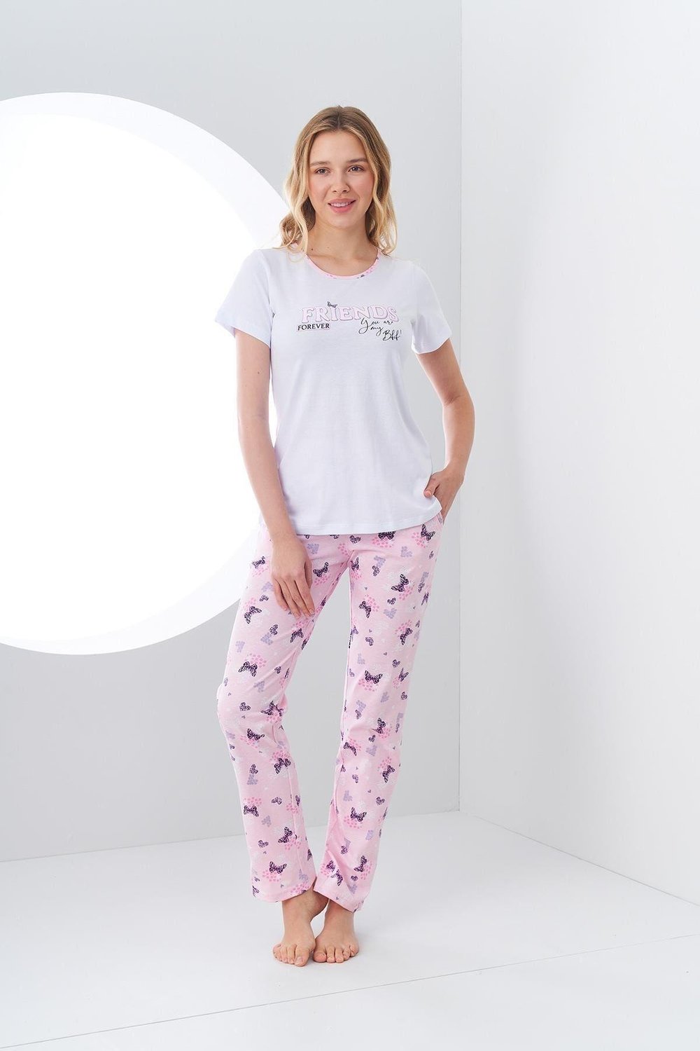 24147 Kadın Baskılı Alt Desenli Pijama Takım