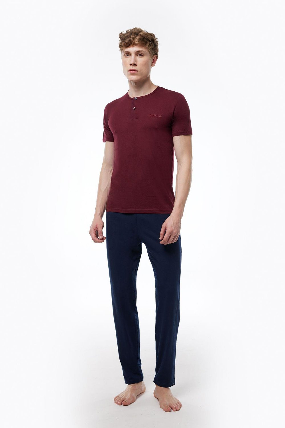 Erkek Bordo 2 Li Takım Düğmeli Yazlık Pijama Takımı 6020