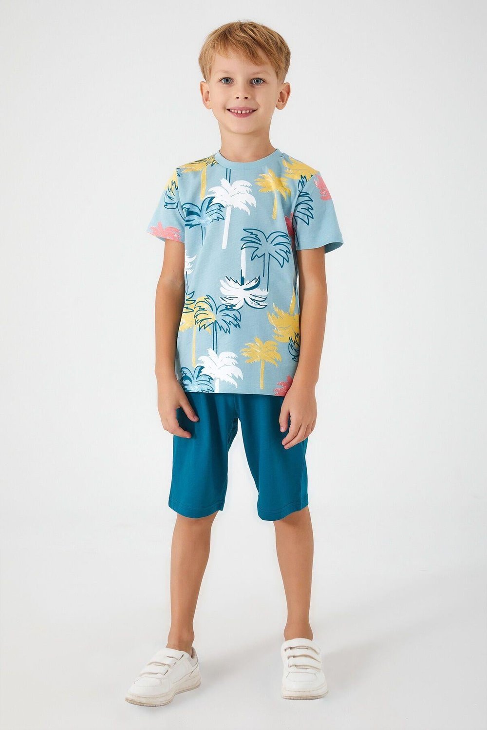 Rolypoly Palm Tree Beyaz Erkek Çocuk Bermuda Takım