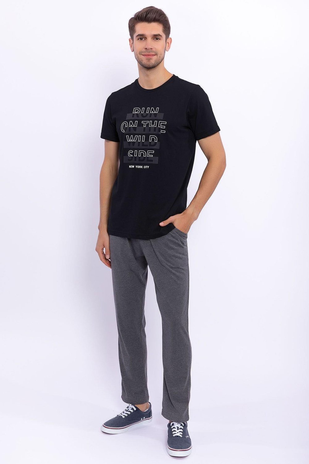 Run On The Wild Side Siyah Erkek Slim Fit Takım
