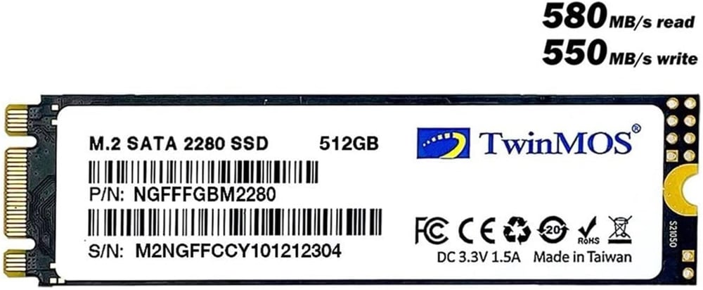 TwinMOS 512GB NGFFFGBM2280 M.2 2280 SATA3 SSD (580Mb-550Mb-s) 3DNAND Ssd Disk
