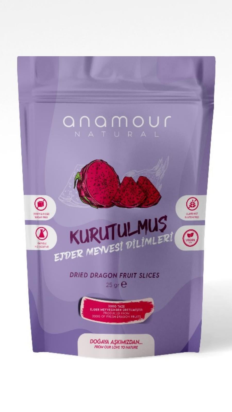 KURUTULMUŞ EJDER MEYVESİ DİLİMLERİ ( 25GR ŞEKER İLAVESİZ, KATKISIZ, VEGAN, GULUTENSİZ)