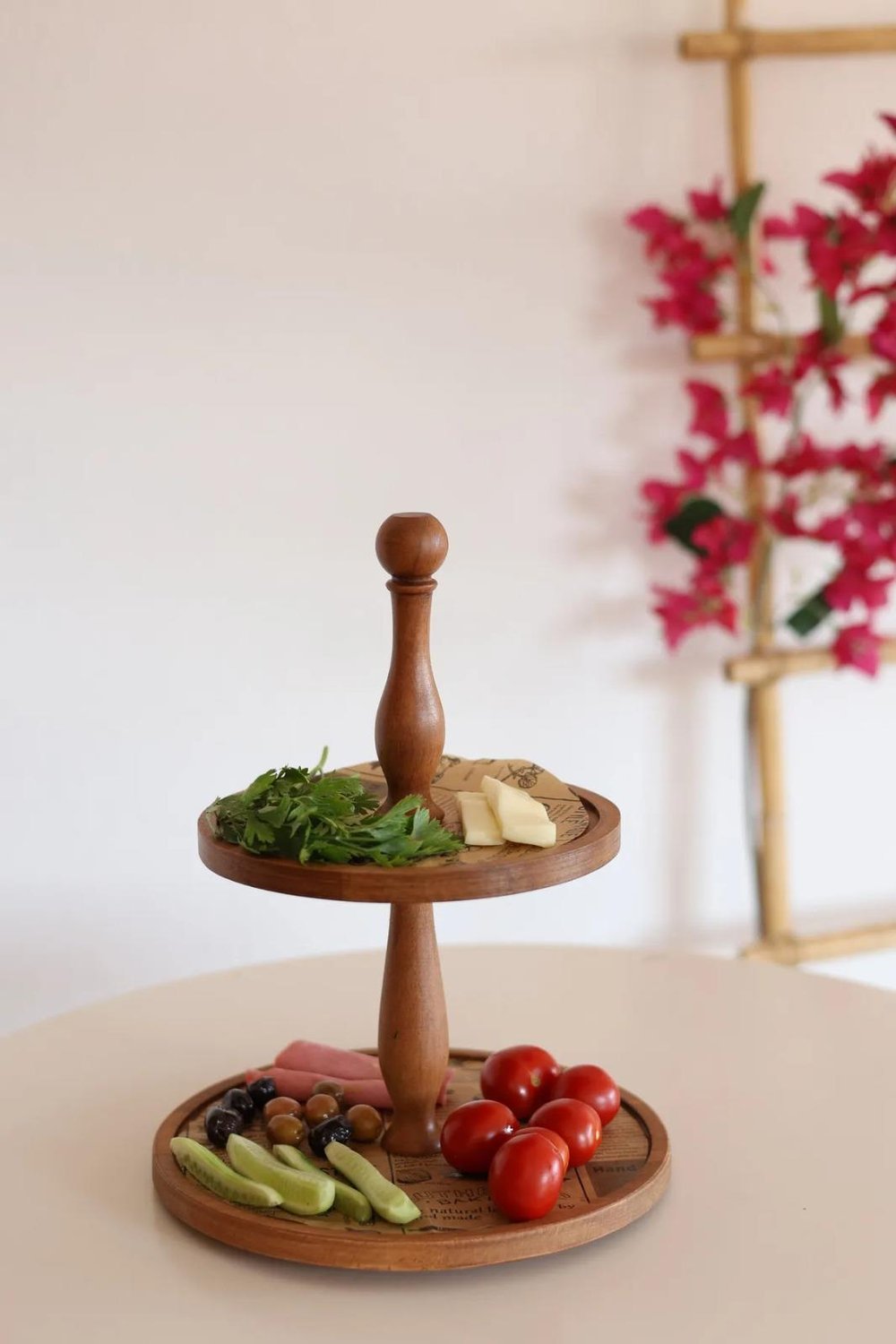 2 Katlı 21/25 Cm Ahşap Kek Pasta Sunumluk Standı, Servis Sunum Tabağı, Çok Amaçlı Ikramlık