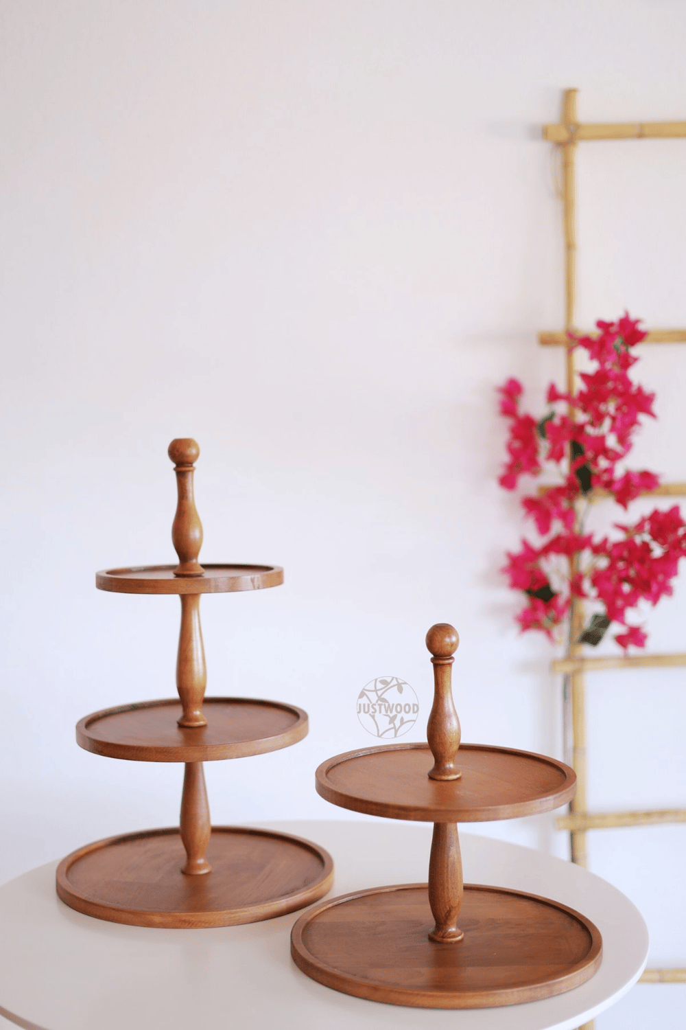 2 li 2 Katlı Kek Standı Ve 3 Katlı Ahşap Pasta Sunum Servis Tabağı Seti