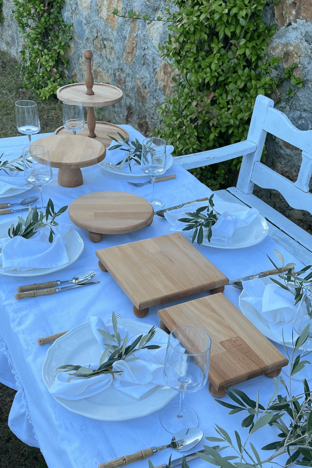 5Li Kayın Masif 2Katlı Kek Standı,25Cm Pastalık,25Cm Risus,17x25 Risus,25x25 Risus Ahşap Çeyiz Seti