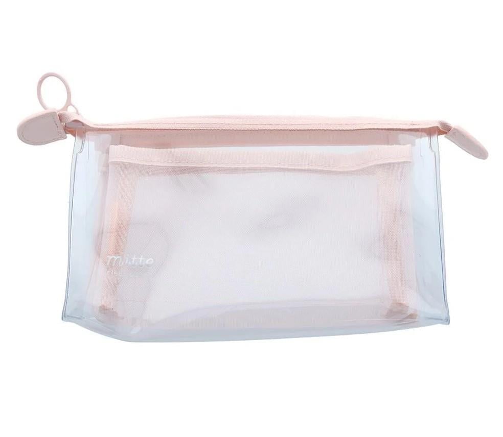  Mitte Çift Bölmeli Şeffaf Pouch Kalemlik Pembe