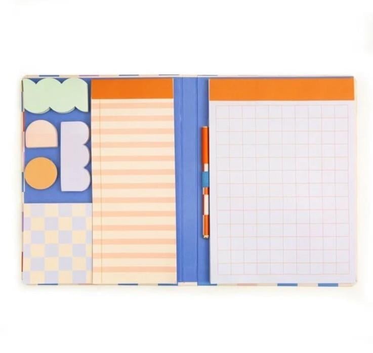Kikkerland Inkerie Kareli A5 Notluk, Post It Set & Tükenmez Kalem Kırtasiye Seti